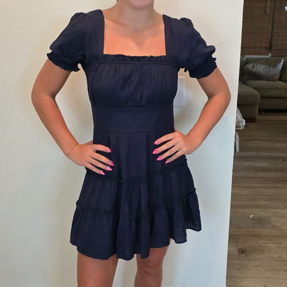 Navy Blue Puff Sleeve Dress